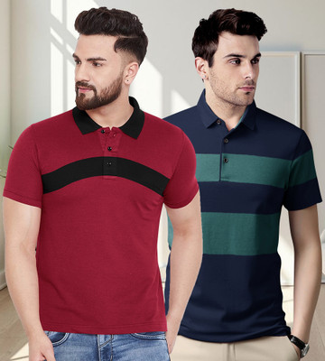 BELACHY Colorblock Men Polo Neck Brown T-Shirt