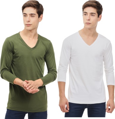 TheNixon Solid Men V Neck Dark Green, White T-Shirt