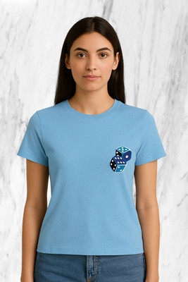 Buddy Collection Printed Women Round Neck Blue T-Shirt