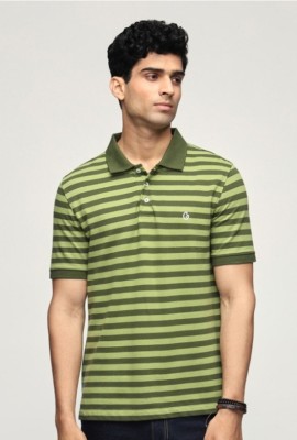 Gavy Striped Men Polo Neck Green T-Shirt