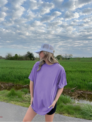 etsun Solid Women Round Neck Purple T-Shirt