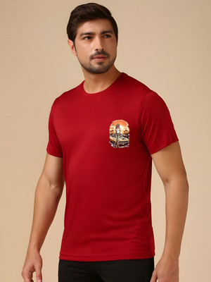 SZN Graphic Print Men Round Neck Maroon T-Shirt