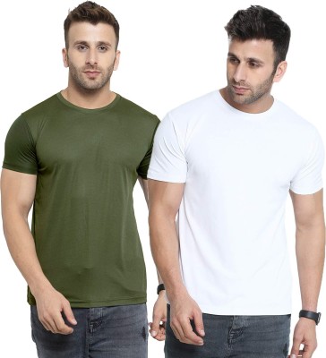 UDI n ADI Solid Men Round Neck Green, White T-Shirt