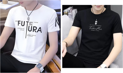 Pachirisu Printed Men Round Neck White, Black T-Shirt