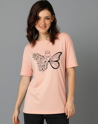 ADIXUS Graphic Print Women Round Neck Pink T-Shirt