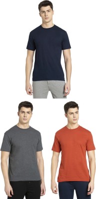 JOCKEY Solid Men Round Neck Grey, Orange, Dark Blue T-Shirt