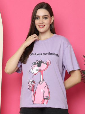 Roadster Printed Women Round Neck Pink T-Shirt