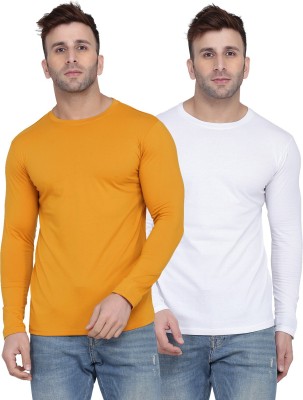 New Trends Collection Solid Men Round Neck White, Yellow T-Shirt