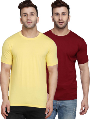 SLOWLORIS Solid Men Round Neck Multicolor T-Shirt