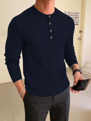 EyeBogler Striped Men Round Neck Blue T-Shirt