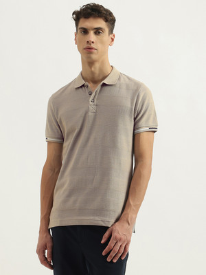 United Colors of Benetton Self Design Men Polo Neck Grey T-Shirt