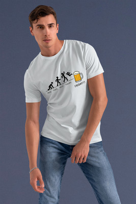 Yes Fashion Printed Men Round Neck White T-Shirt