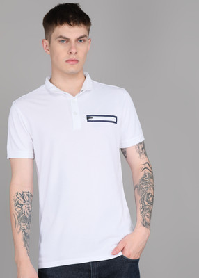 United Colors of Benetton Solid Men Mandarin Collar White T-Shirt