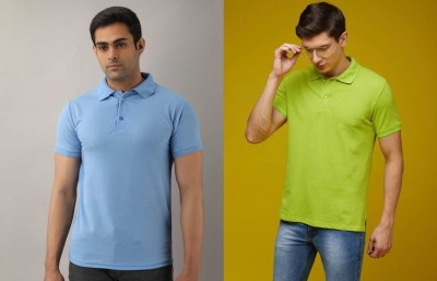 Silver Swan Solid Men Polo Neck Light Blue, Light Green T-Shirt