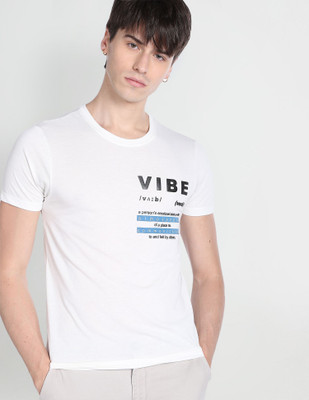 FLYING MACHINE Printed Men Crew Neck White T-Shirt