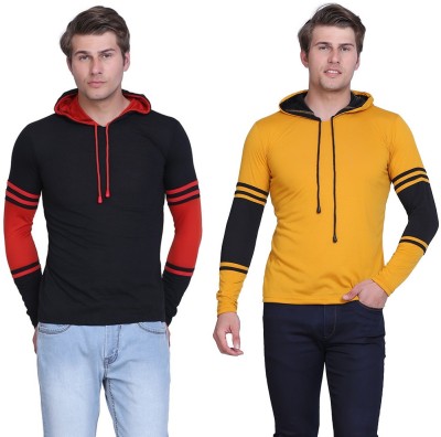 HYDEY Colorblock Men Hooded Neck Black, Yellow T-Shirt