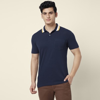 Byford by Pantaloons Solid Men Polo Neck Dark Blue T-Shirt