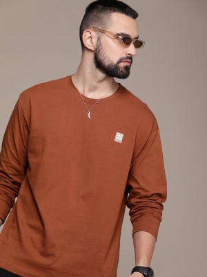 Roadster Solid Men Round Neck Brown T-Shirt