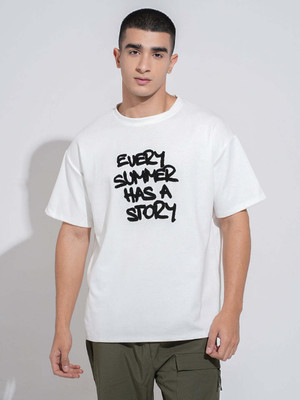 SHOWOFFFF Embroidered Men Round Neck White T-Shirt