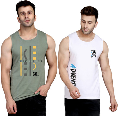 SLOWLORIS Printed Men Round Neck Light Green, White T-Shirt