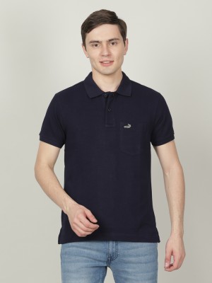 CROCODILE Solid Men Polo Neck Navy Blue T-Shirt