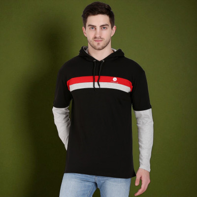 Faricon Trend Striped Men Round Neck Black T-Shirt