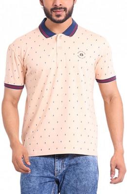 ABSECOM Printed Men Polo Neck Pink T-Shirt
