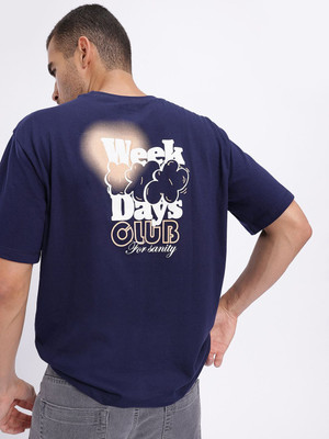 Glitchez Printed Men Round Neck Blue T-Shirt