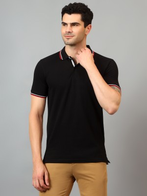 CANTABIL Solid Men Polo Neck Black T-Shirt