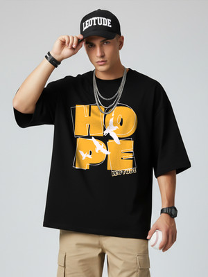 JUST ROAR Printed Men Round Neck Black T-Shirt