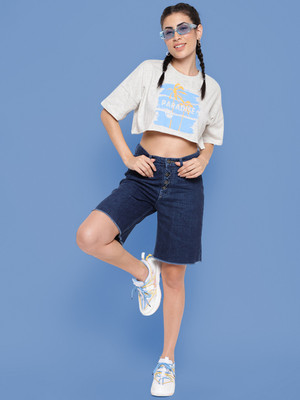 Belliskey Printed, Typography Women Round Neck Grey T-Shirt