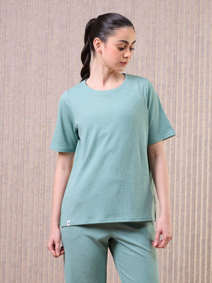 TECHNOSPORT Self Design Women Round Neck Light Green T-Shirt
