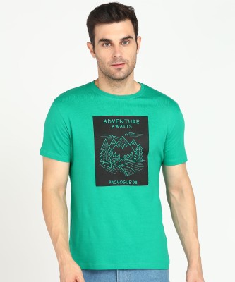 PROVOGUE Printed, Typography Men Round Neck Green T-Shirt