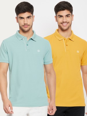UNIBERRY Solid Men Polo Neck Light Green, Yellow T-Shirt