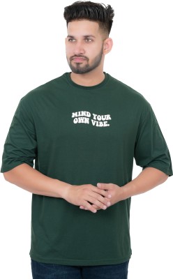 E-MAX Typography Men Round Neck Dark Green T-Shirt