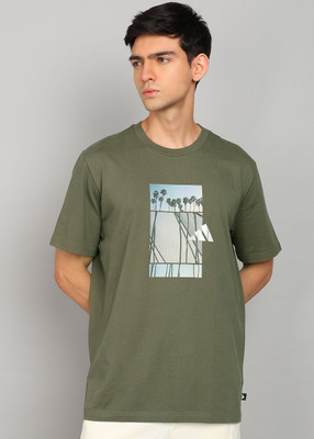 ADIDAS Printed Men Round Neck Green T-Shirt