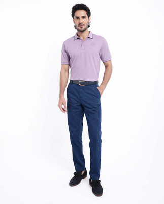 RARE RABBIT Solid Men Polo Neck Purple T-Shirt