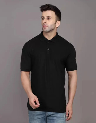 Lakshya Fashions Solid Men Polo Neck Black T-Shirt