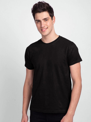 stylesmyth Solid Men Round Neck Black T-Shirt