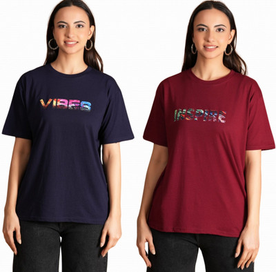 METRONAUT Printed Women Round Neck Multicolor T-Shirt