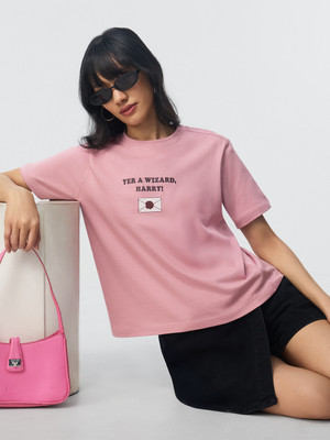 The Souled Store Typography Women Round Neck Pink T-Shirt
