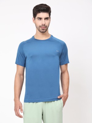 DIDA Solid Men Round Neck Blue T-Shirt