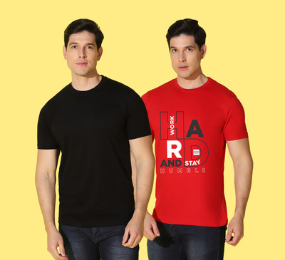 WOOSTRO Typography Men Round Neck Black, Red T-Shirt