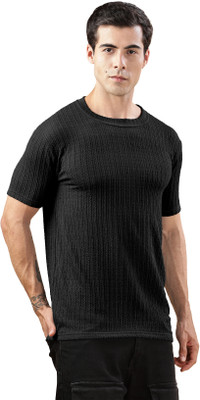 SHODOX Solid Men Round Neck Black T-Shirt