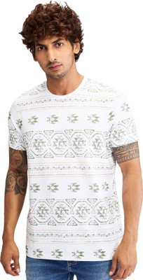 Spykar Printed Men Round Neck White T-Shirt