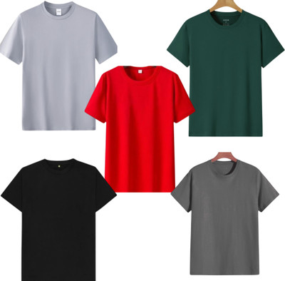 P collection Solid Men Round Neck Black, Red, Grey, Silver, Dark Green T-Shirt