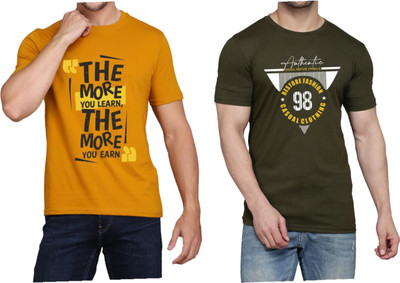 WOOSTRO Graphic Print Men Round Neck Brown, Dark Green T-Shirt