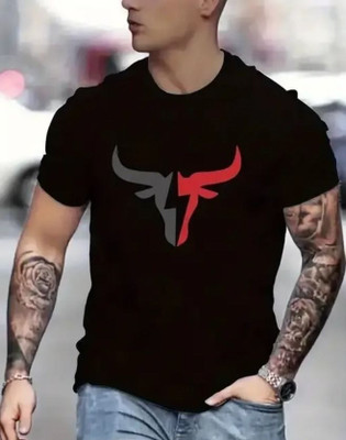 stylesmyth Printed Men Round Neck Black T-Shirt