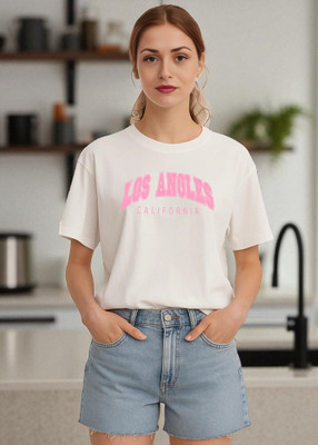 Elvia Typography Women Round Neck White T-Shirt