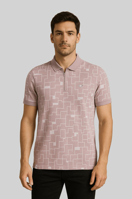 GO BIRDY Printed Men Polo Neck Purple T-Shirt